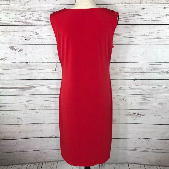 JM Collection Medium M Sheath Dress Sleeveless Red Lined Stretch V-Neck - Picture 6 of 10